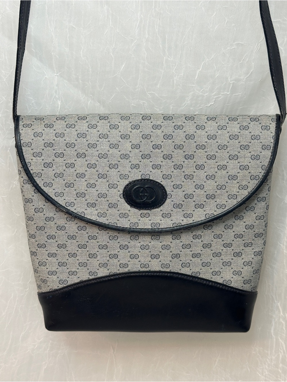 Gucci Gray/Navy/ Black-Midnight Blue Monogram Crossbody w zipper pull